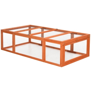 PawHut Konijnenhok konijnenkooi met buitenverblijf kleine dierenhok massief hout oranje