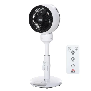 HOMCOM 28'' Air Circulator Fan 3 Speed 3 Mode, 70Â° Oscillation 90Â° Vertical Tilt, Height Adjustable, Remote Controller for Living Room, Black & White