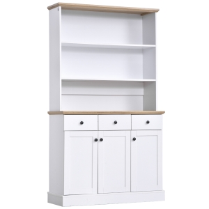 HOMCOM Credenza Cucina in Legno Bianco con Ripiani, Cassetti e Armadietti