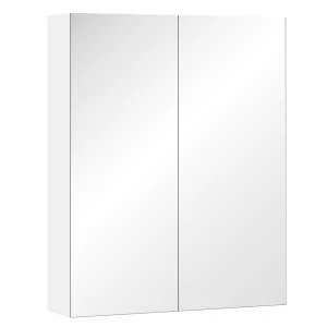 HOMCOM Wall Mounted Mirror Cabinet, Wooden Bathroom Storage with Adjustable Shelf, Double Door, 60Wx15Dx75H cm, White
