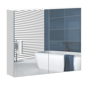 HOMCOM Wall Mount Mirror Cabinet Storage Bathroom Cupboard w/ Double Door and Shelves