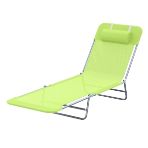 Outsunny Sdraio Pieghevole Reclinabile con Cuscino da Giardino Spiaggia Verde Chiaro
