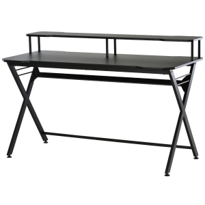 Homcom Scrivania pc Gaming con Piano Rialzato per Monitor e Gancio Cuffie in MDF e Acciaio Nero 140x60x90cm