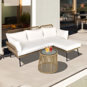Salon de jardin d'angle 4 pers. style colonial résine tressée beige