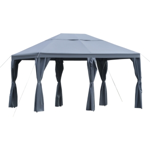Outsunny Pérgola de jardim 4x3 m com 6 Cortinas com Zíper Abertura de teto 8 orifícios de drenagem para festas ao ar livre cinza