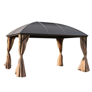 Outsunny Steel/Aluminium Hardtop Gazebo, 398Lx298W cm-Black/Brown