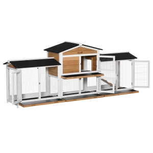 PawHut Kleintierstall mit Freilauf 230 x 53 x 93,5 cm Rampe doppelstöckig Tannenholz Asphalt 230 x 53 x 93,5 cm