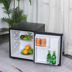 HOMCOM Freestanding Beverage Fridge and Cooler w/Movable Chrome Rack Extra Storage Shelf, Hold up to 40 Cans, for Beer Soda Water Cola, Black&Silver