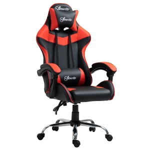 Vinsetto Silla Gaming Ergonómica Silla para gamers Silla para Videojuegos Reclinable y Giratoria con Altura Ajustable Reposacabezas y Cojín Lumbar 63x67x119-127 cm Rojo y Negro