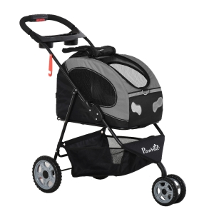 PawHut Passeggino per Cani Design 5 in 1 Piccoli Max. 8kg con Trasportino Staccabile, Passeggino per Gatti Pieghevole, Nero Grigio, 100x45x92cm