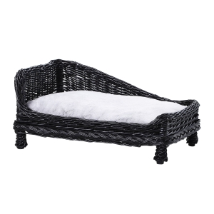 PawHut Lettino per cani Animali Domestici Chaise Longue in Vimini con Cuscino Nero