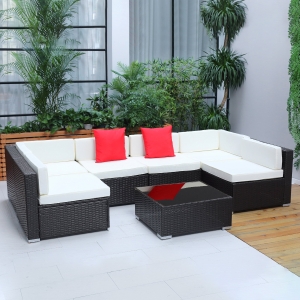 Salon de jardin 7 pièces modulables résine tressée brun foncé