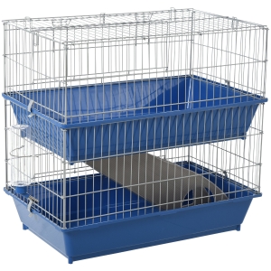 PawHut kooi voor kleine huisdieren knaagdierenkooi met 2 verdiepingen voor kleine huisdieren met 2 deuren staal PP blauw