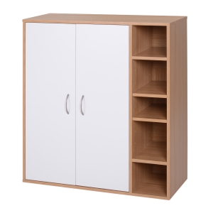 HOMCOM Mobiletto Multiuso con 2 Ante Ripiani Regolabili Bianco e Legno Chiaro