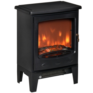 HOMCOM Camino Elettrico da Terra con Effetto Fiamma Temperatura Regolabile Copertura 15-20m² - Nero