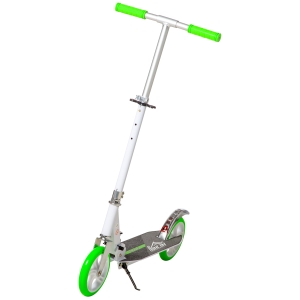 Trottinette pliable béquille frein guidon réglable alu. blanc vert