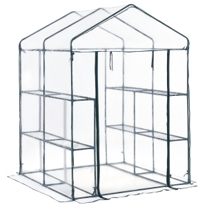 Outsunny Invernadero Transparente de Jardín Vivero Casero Plantas de 3 Niveles con Estantes Marco de Acero 143x143x195cm Translúcido y Verde