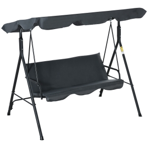 Outsunny Dondolo da Giardino 3 Posti con Tettuccio Parasole Regolabile e Cuscini, 172Lx120x153cm, Grigio