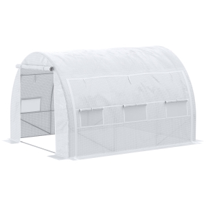 Outsunny Invernadero de Túnel de Jardín 3x3x2 m con Puerta y 6 Ventanas Enrollables de Polietileno 140 g/m² y Acero Galvanizado para Cultivos Plantas Flores Blanco