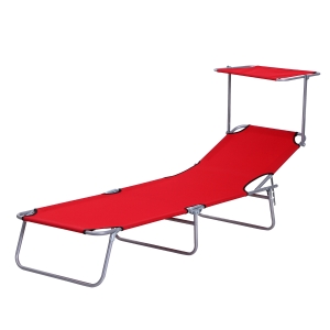 Outsunny Transat bain de soleil pliable grand confort dossier et pare-soleil réglable multi-positions rouge