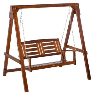 Outsunny Dondolo da Giardino in Legno a 2 Posti con Catene in Metallo, Arredamento da Esterno Color Teak 160x121x165cm