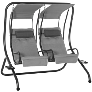 Outsunny Dondolo da Giardino con 2 Sedute Separate e Tetto Parasole Grigio