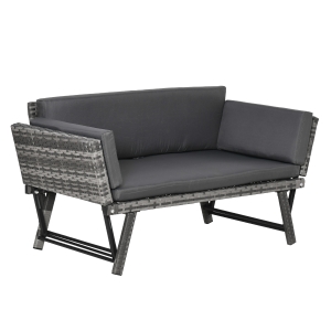 Outsunny Gartensofa 2-Sitzer mit herunterklappbaren Armlehnen, Grau 129 x 63 x 67 cm