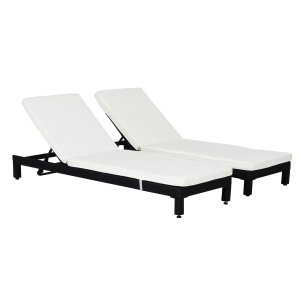 Outsunny Set de 2 Tumbonas de Ratán Chaise Longue con Cojines Acolchados Cubierta Impermeable Silla para Exterior Jardín Patio Terraza Negro