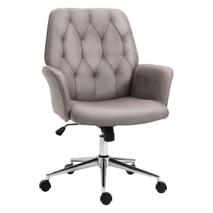 Vinsetto Tufted Ergonomic Desk Chair w/ Armrest & 360° Swivel Base - Grey