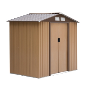 Outsunny Galpão de jardim de aço com porta deslizante e ventilação para armazenamento de ferramentas 213x127x185 cm marrom