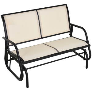 Outsunny Schaukelstuhl 2-Sitzer Gartenbank Gartenschaukel Sitzbank Parkbank Metall Gartenmöbel Schwarz+Beige 120 x 70 x 85 cm