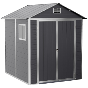 Outsunny Gerätehaus mit Fenster Aluminium Geräteschuppen mit Schloss Schlüssel Gartenhaus Garten Schuppen Grau 186 x 183,5 x 218 cm