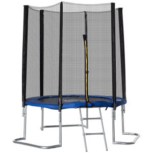 HOMCOM Trampolino Elastico per Adulti con Rete di Sicurezza e Scala, Uso Interno ed Esterno, 223x223x230cm, Blu