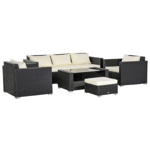 Outsunny 6-Seater Rattan Sofa Set W/ Cushions-Grey/Beige