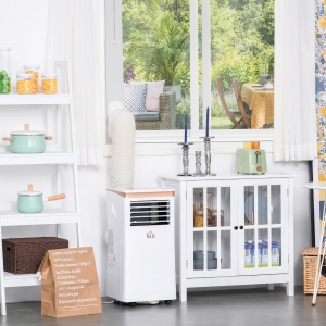 HOMCOM 9000 BTU 4-In-1 Compact Portable Mobile Air Conditioner Unit Cooling Dehumidifying Ventilating w/Fan Remote LED Display 24 Hr Timer Auto Shut-Down Home Office
