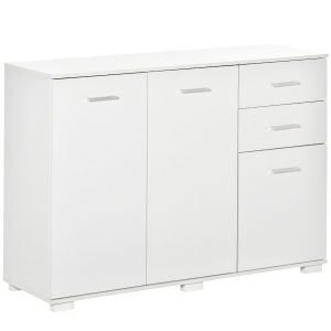 HOMCOM High-Gloss Sideboard Finish Storage Cabinet Home Organisation Aluminium Handles with 2-Drawers White