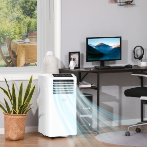 HOMCOM Mobile Air Conditioner with Remote Control, Timer, Cooling Dehumidifying Ventilating, LED Display White - 1080W
