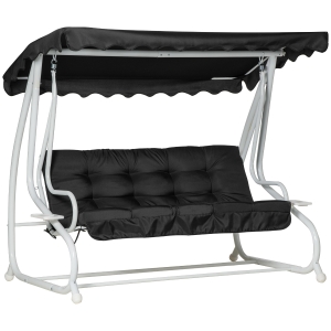 Outsunny Balancelle de jardin 2 places grand confort toit inclinaison réglable coussin plateaux porte-gobelets métal polyester noir