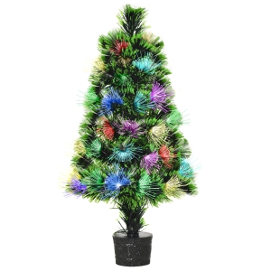 HOMCOM Alberello di Natale Artificiale con 40 Luci e Fibre Ottiche Colorate, 40 Rami e Base Rimovibile, Φ28x55cm - Verde