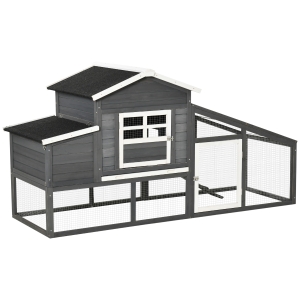 PawHut Gallinero de Madera Exterior Jaula para 2-4 Gallinas con Corral de Alambre Techos Asfálticos Nido Bandeja Extraíble Rampa y Zona Abierta 200x80x105 cm Gris