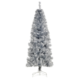 HOMCM Albero di Natale Artificiale Alto e Stretto con Base Rimovibile 150cm - Argento