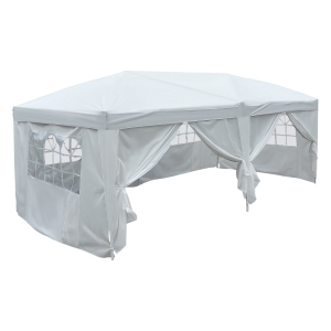 Outsunny Tenda para Festas 5,91x2,97x2,55m Tenda Dobrável com 4 Paredes Laterais 2 Cortinas e Bolsa de Transporte Branco