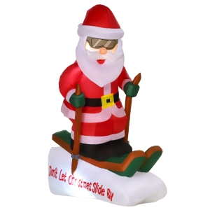 HOMCOM Babbo Natale Gonfiabile da esterno sugli Sci con Luci LED e Gonfiatore in dotazione - Multicolore