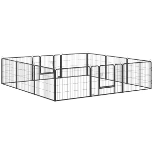 PawHut Heavy Duty Pet Playpen, 12 Panels Puppy Play Pen, Foldable Steel Dog Exercise Fence, with 2 Doors Locking Latch, 80 x 60 cm