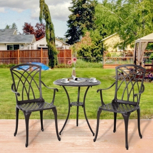 Outsunny Cast Aluminium 2-Seater Outdoor Garden Table & Chair Set Brown