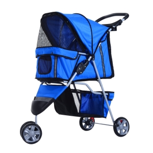PawHut Passeggino per Cani, Carrello per Animali Domestici, Blu, 75 x 45 x 97cm
