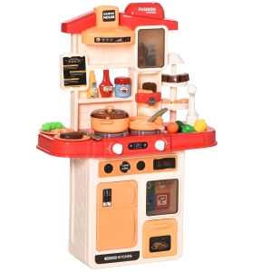 HOMCOM Cucina Giocattolo per Bambini 3-6 Anni con 65 Accessori, Fornelli con Suoni, Lavandino e Vapore, 46x20x64.5cm - Multicolore