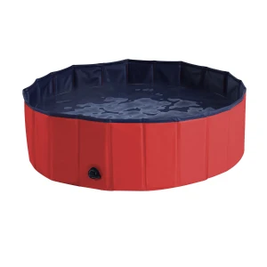 Pawhut Portable Pet Swimming Pool, Foldable Bathing Tub for Dogs and Cats, Non-Slip, Durable PVC, å¦—?00x30H cm, Red