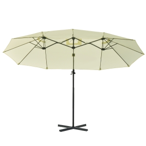Outsunny Chapéu de Sol Duplo Inclinável para Jardim Terraço Chapéu de Sol Excêntrico à Manivela com 12 Hastes de Aço 270x440x250cm Bege