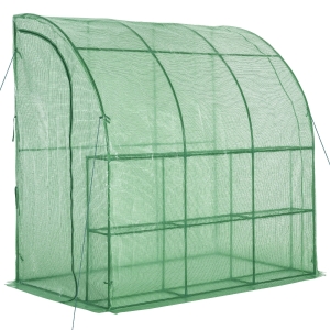 Outsunny Walk-In Lean to Wall Gardening Greenhouse with a Zippered Door 2 Tiered 2x1x2m